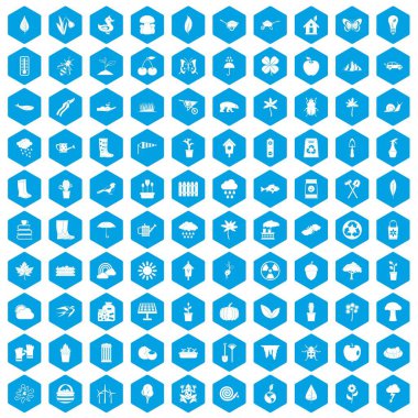 100 Bahçe in simgeleri mavi ayarla