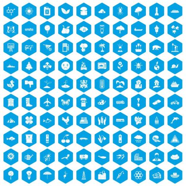 100 küresel ısınma simgeleri mavi ayarla