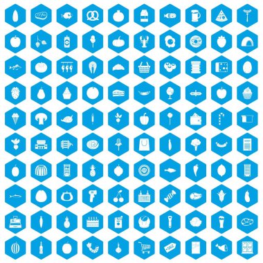 100 bakkal alışveriş simgeleri mavi ayarla