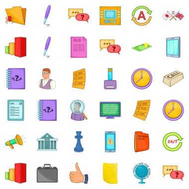 Business meeting icons set, cartoon style clipart