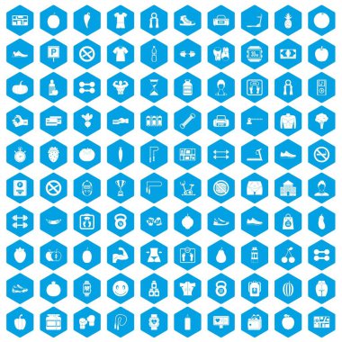 100 spor salonu simgeleri mavi ayarla