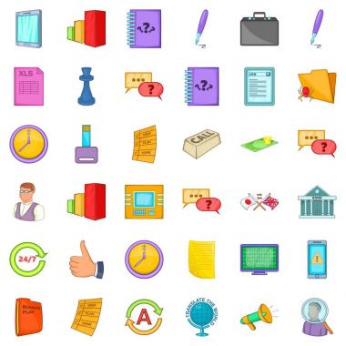 Business planning icons set, cartoon style clipart
