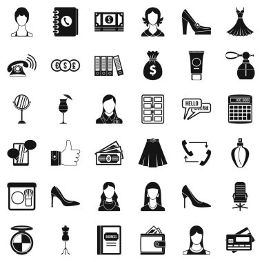 Güzel kadın Icons set, basit tarzı