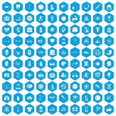 100 sağlık simgeleri mavi ayarla