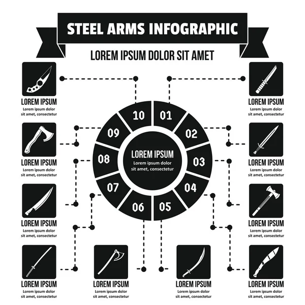 Çelik silah Infographic kavramı, basit tarzı