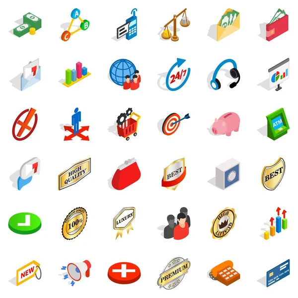 İş aksesuarları simgeler kümesi, izometrik stili