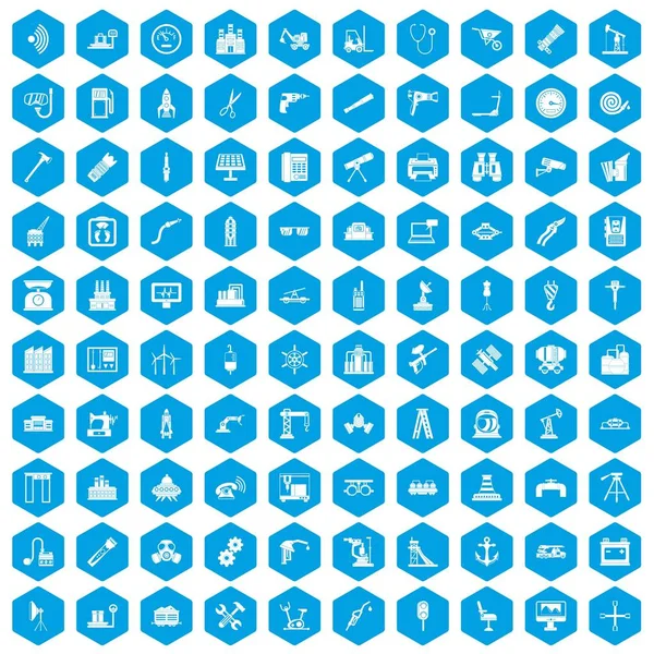 100 ekipman simgeleri mavi ayarla