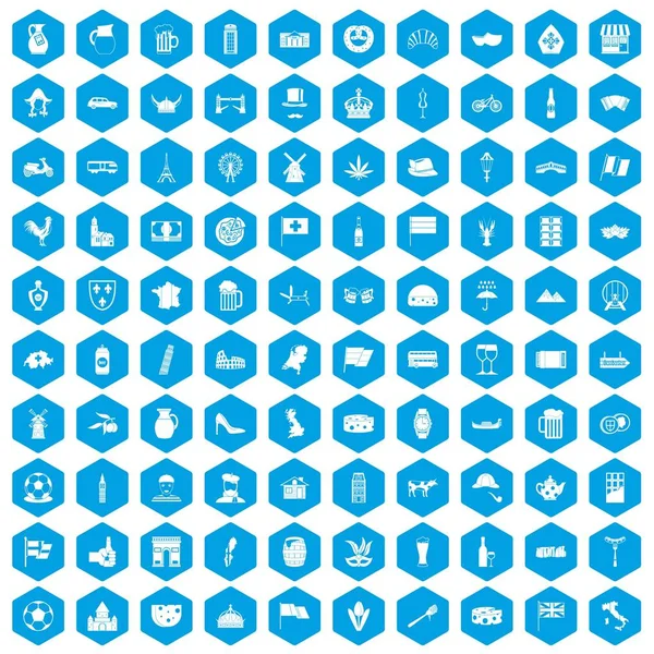 100 Avrupa ülkeleri simgeleri mavi ayarla