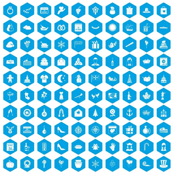 100 şenlikli gün simgeleri mavi ayarla