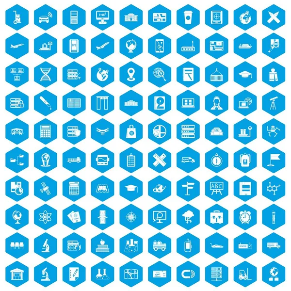 100 iconos globo conjunto azul — Vector de stock
