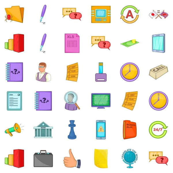 Business meeting icons set, cartoon style
