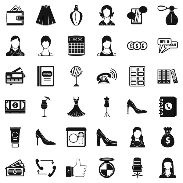 Businesswoman icons set, simple style — Stock Vector