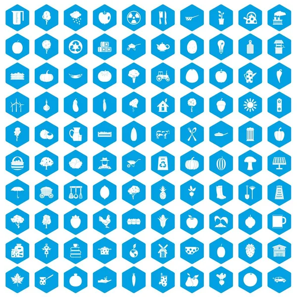 100 sağlık gıda simgeleri mavi ayarla