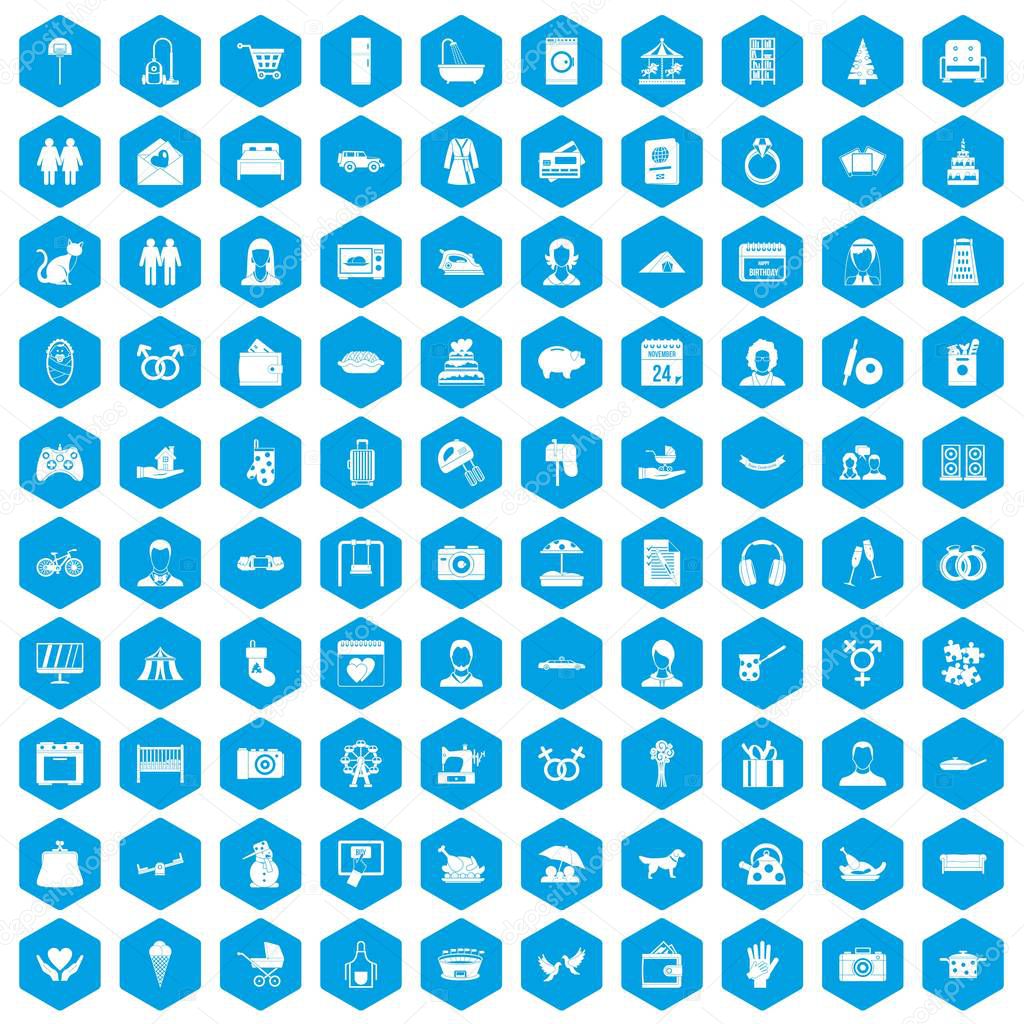 100 family icons set blue