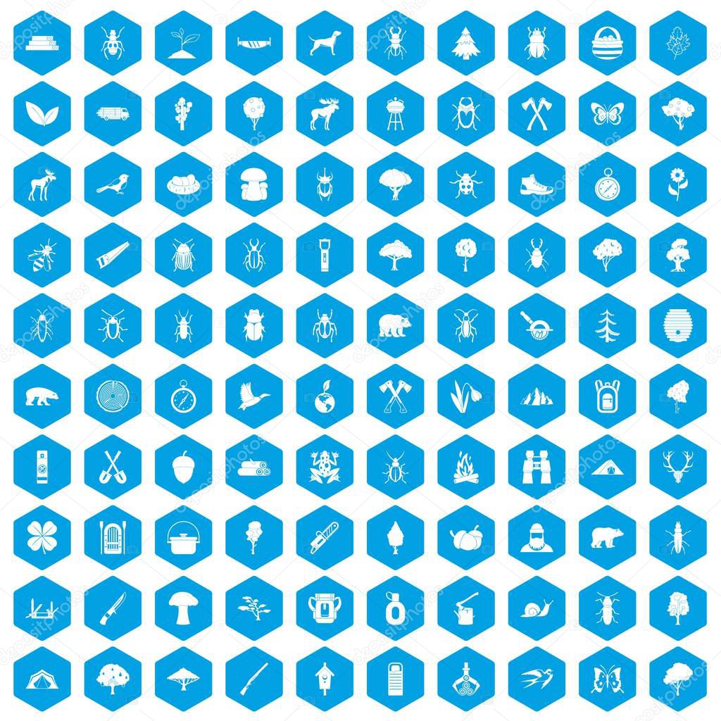 100 forest icons set blue