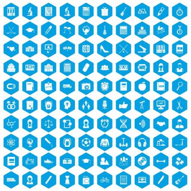 100 Merhaba okul simgeleri mavi ayarla