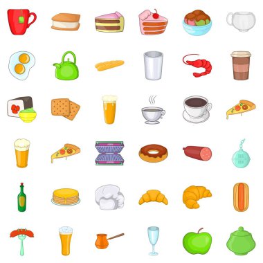 İyi kafe Icons set, karikatür tarzı