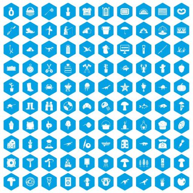 100 hobi simgeleri mavi ayarla