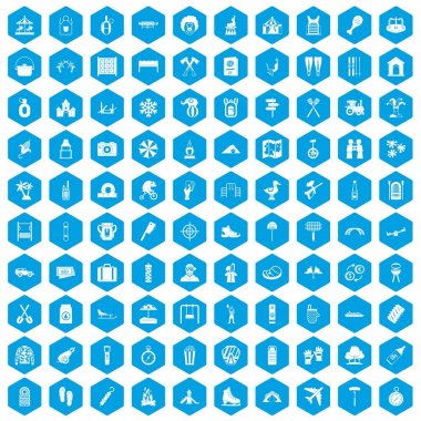 100 tatil aile simgeleri mavi ayarla