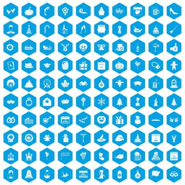 100 tatil simgeleri mavi ayarla