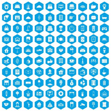 100 otel simgeleri mavi ayarla