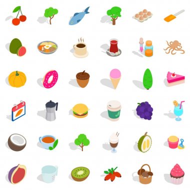 Cafe ekipmanları Icons set, izometrik stili