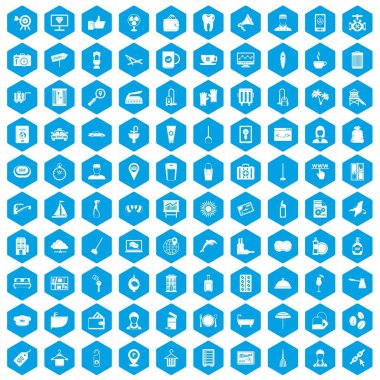 100 otel hizmetleri simgeleri mavi ayarla