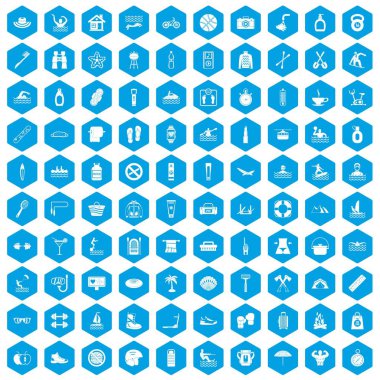 100 insan sağlığı simgeleri mavi ayarla