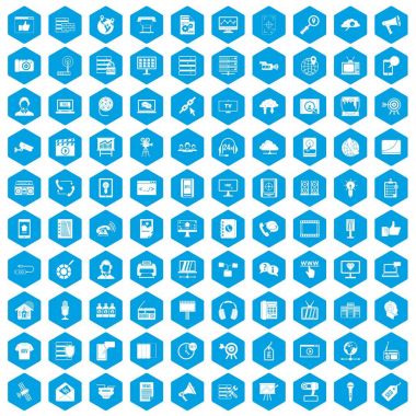 100 bilgi teknoloji simgeleri mavi ayarla