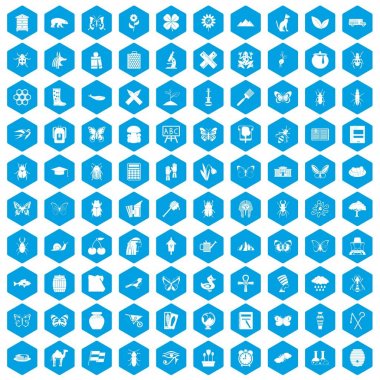 100 böcekler simgeleri mavi ayarla