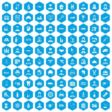 100 iş simgeleri mavi ayarla