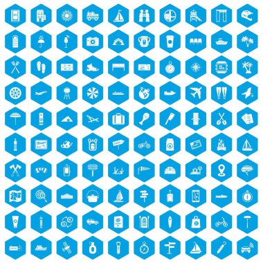 100 yolculuk simgeleri mavi ayarla