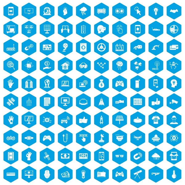 100 iconos de alta tecnología conjunto azul — Vector de stock