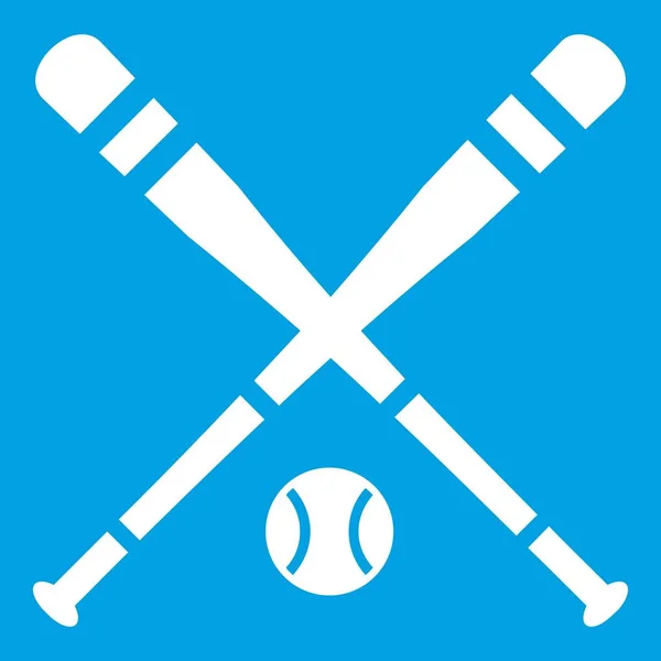 Bate de béisbol y bola icono blanco — Vector de stock