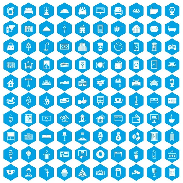 100 iconos del hotel azul — Vector de stock