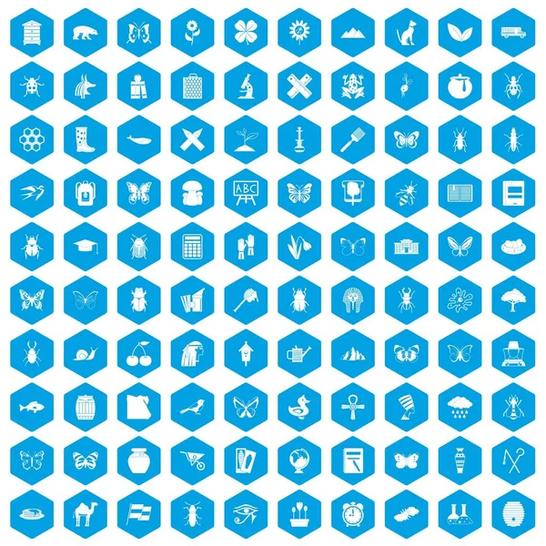 100 böcekler simgeleri mavi ayarla