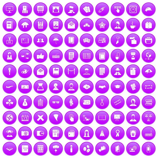 100 icônes écrivain ensemble violet — Image vectorielle