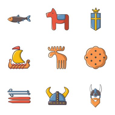 Viking Icons set, karikatür tarzı