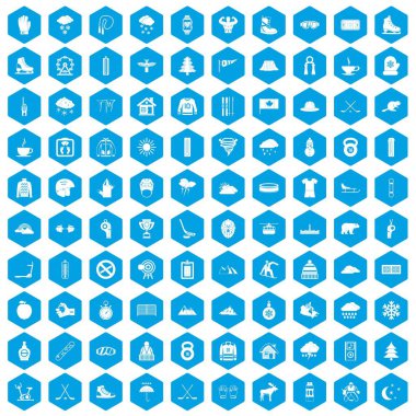 100 kış spor simgeleri mavi ayarla