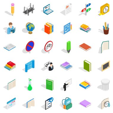 İyi bir öğrenci Icons set, izometrik stili