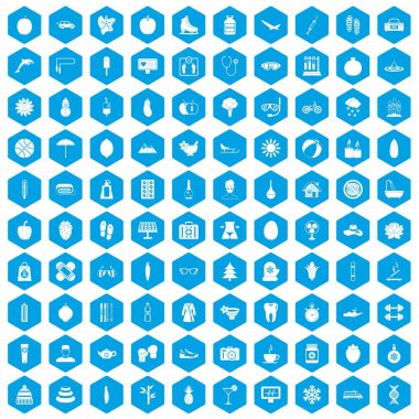 100 kadın sağlık simgeleri mavi ayarla