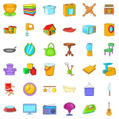 Rahat ev Icons set, karikatür tarzı