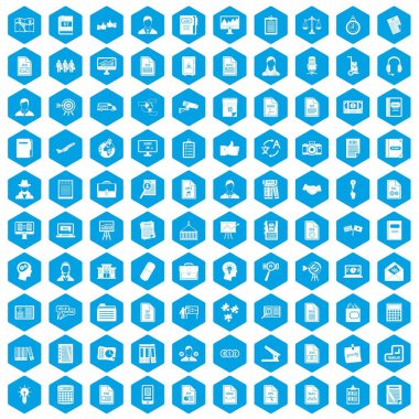 100 çalışma kağıt simgeleri mavi ayarla