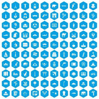 100 dünya tur simgeleri mavi ayarla