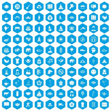 100 yoga simgeleri mavi ayarla