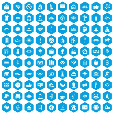 100 yoga studio simgeler mavi ayarla