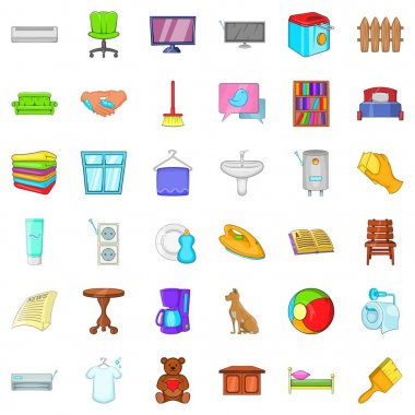 Evde Icons set, karikatür tarzı sakin ol