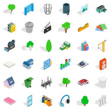 House şey Icons set, izometrik stili