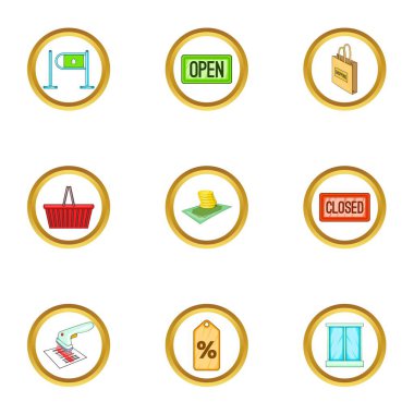 Süpermarket Icons set, karikatür tarzı