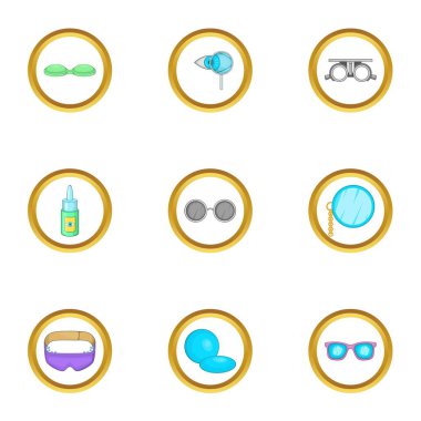 Ekipman Icons set, karikatür tarzı koruyucu gözlük